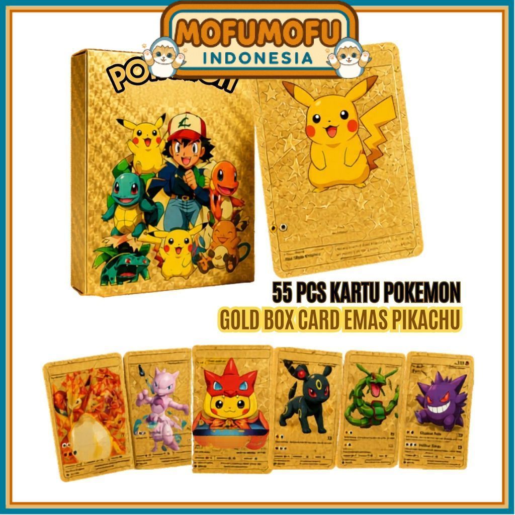 55pcs Kartu Pokemon Cards BR410 Emas Card Box Gold Pikachu