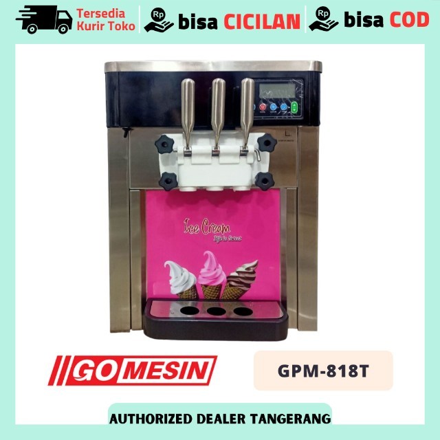 Mesin Es Krim Mesin Soft Ice Cream Pembuat Es Krim 3 Tuas Gomesin GPM-818T