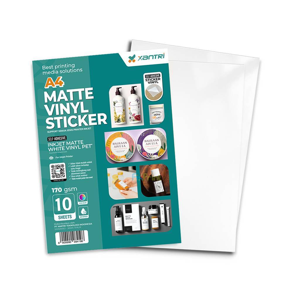 Sticker Vinyl Xantri Synthetic Matte / Glossy / Transparent Transparan InkJet White A4 170gsm 120gsm