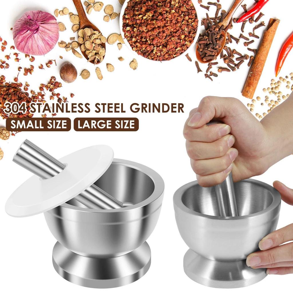 Cobek Stainless / ulekan Stainless / Tumbukan Bumbu Dapur Dengan Tutup/Mortar Pestle Tumbukan Bumbu 