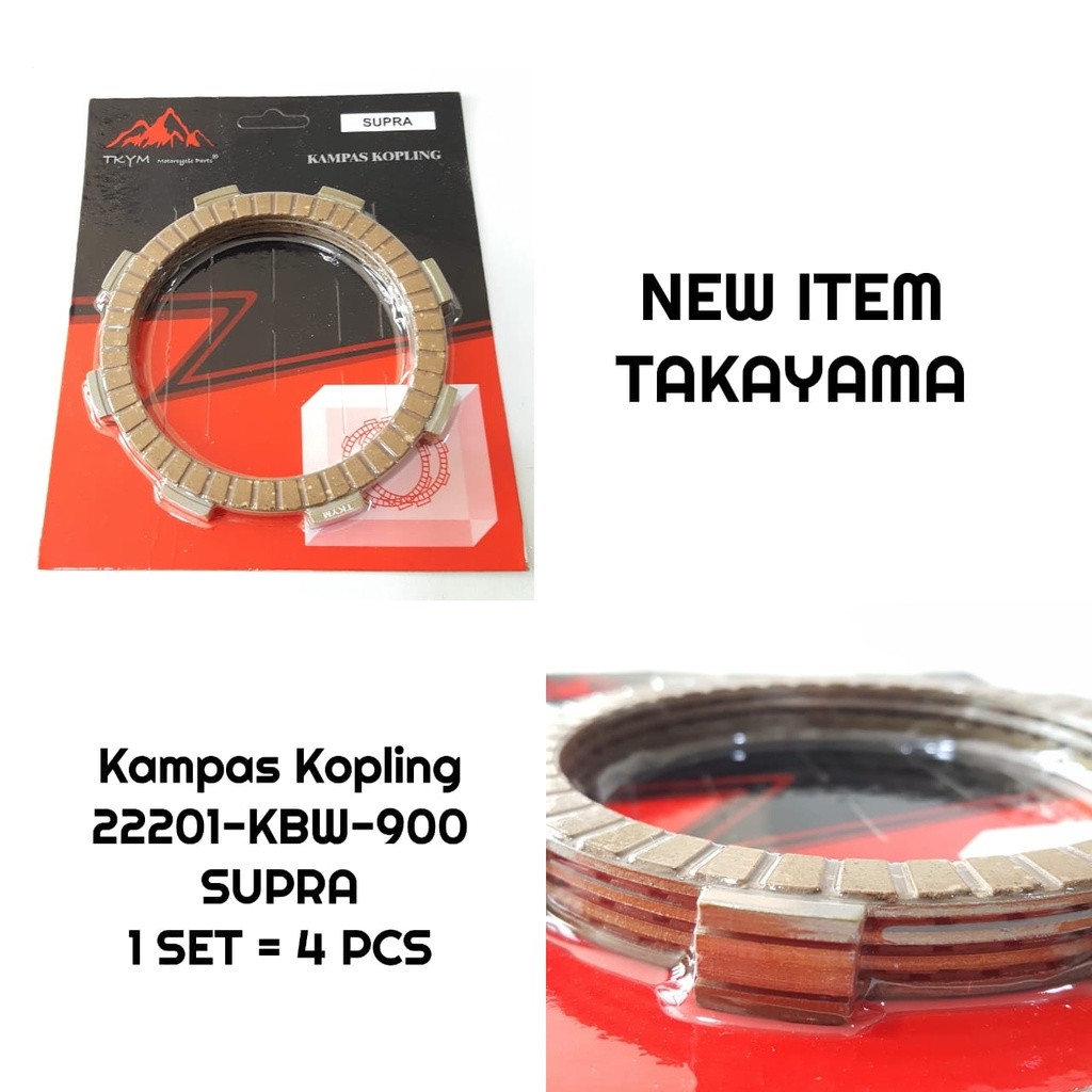 KAMPAS KOPLING PRESS / PLAT KOPLING / CLUTCH DISC HONDA SUPRA ISI 4 PCS (22201-KBW-900A) MERK TAKAYA