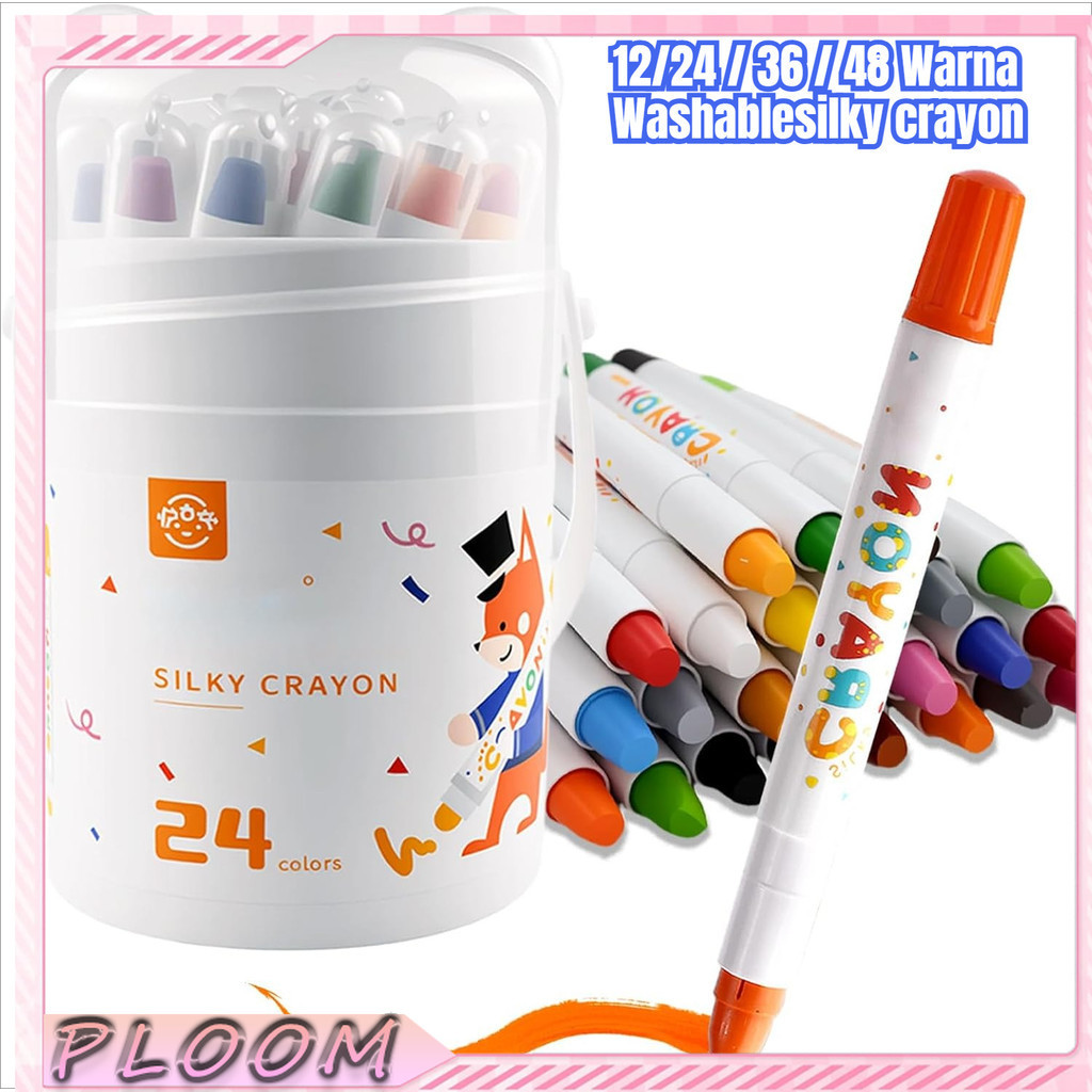 

[Stok Siap] Krayon Sutra yang Dapat Dicuci (12/24/36/48 warna) untuk anak-anak dalam tong warna-warni dilengkapi tisu dan alat pembersih. Aman dan andal untuk pelajar.