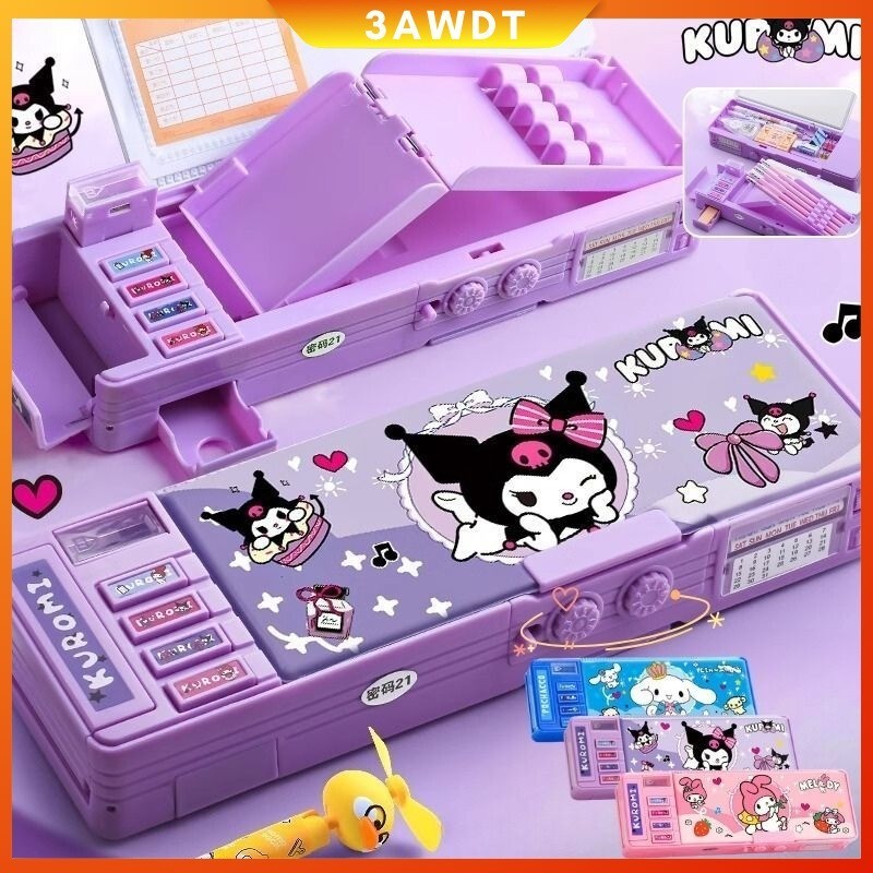

【Ready Stock】Gaya Baru kuromi Kotak Bahan tahan air koper Tempat Pensil Password Multifungsi Lapis Ganda/Sanrio Pensil Pola Kartun Rautan Kapasitas kotak alat tulis