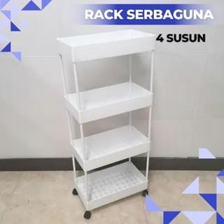 [Samiaku] Rak Susun Persegi Dapur Plastik 4 Susun | Rak Yeye Serbaguna Dengan Roda  COD - RAK PUTIH 