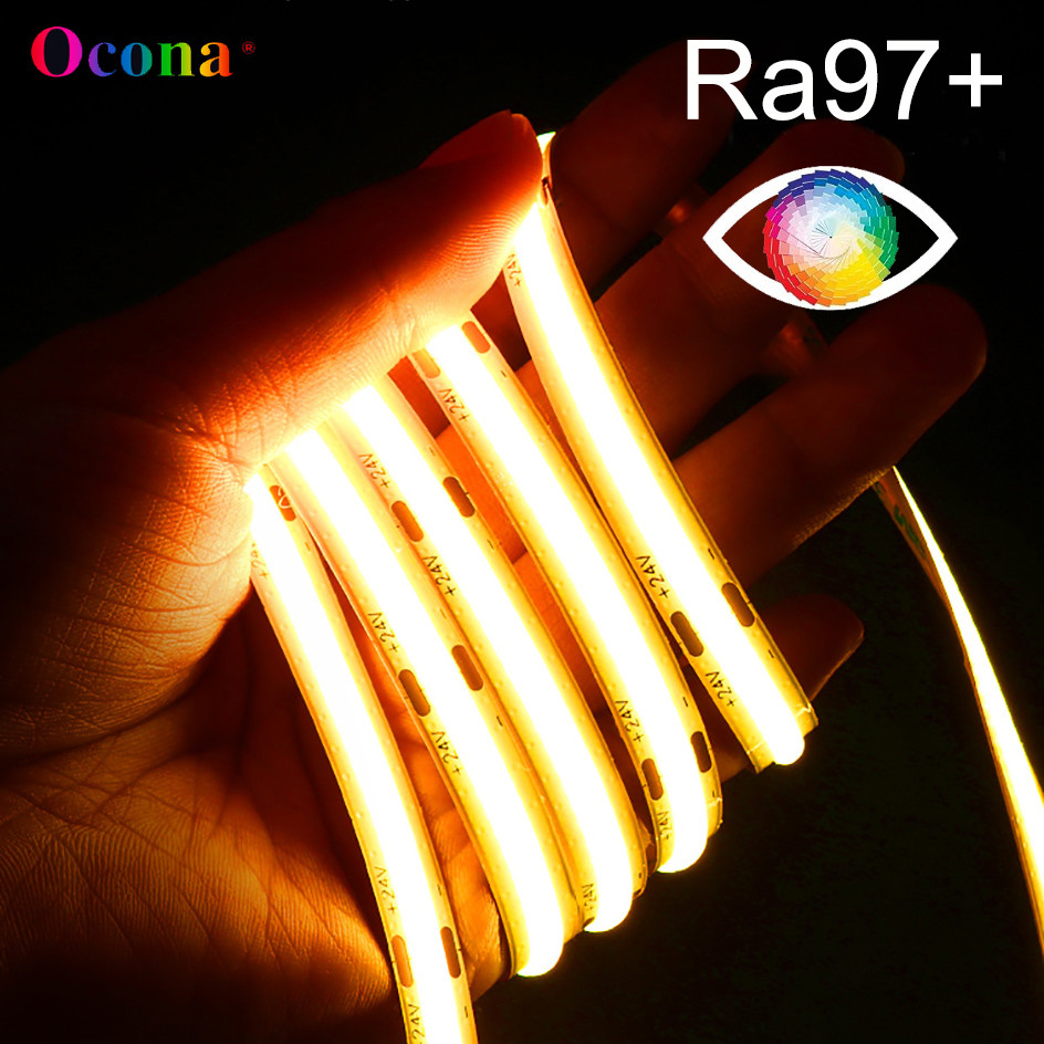 OCONA Ra97+ High CRI COB LED Strip Light 8mm Flexible 480LED/m LED Tape Lights Ribbon 24V Warm/Cool 