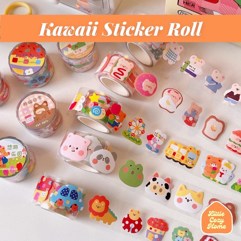 

^| PROMO |^ Kawaii Sticker Roll / Cute Cartoon Animals Roll Deco Stickers / Stiker Gulung Kertas Motif ala Korea Lucu Unik Murah Ex-2