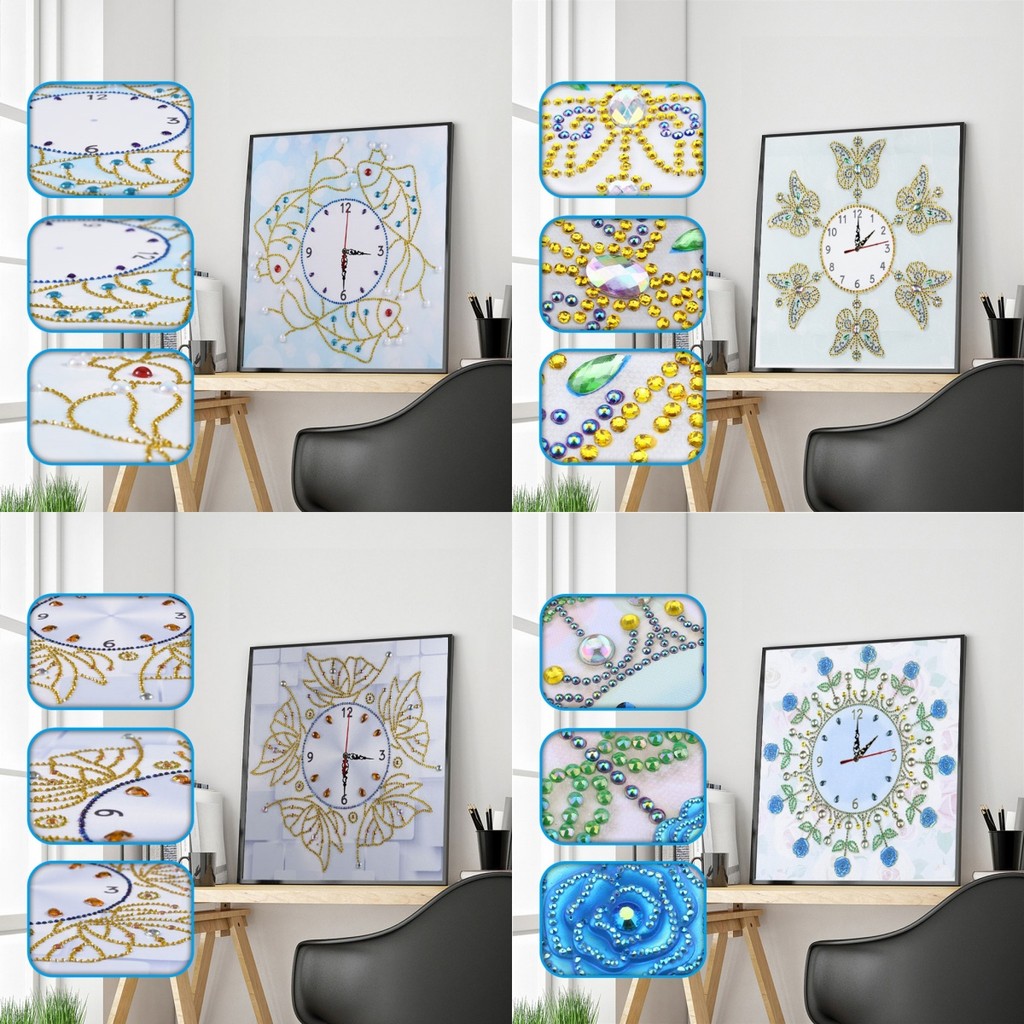 

1 DIY butterfly/fish/rose pattern diamond art painting clock set, frameless canvas material and sporty wall decoration