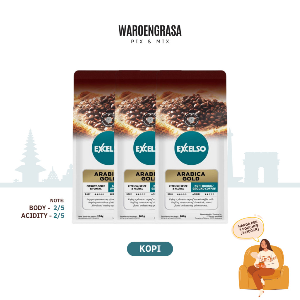 

JAMIN MURAH !!!Excelso Kopi Bubuk - Arabica Gold - 200gr - 3 Packs(BISA LANGSUNG ORDER)