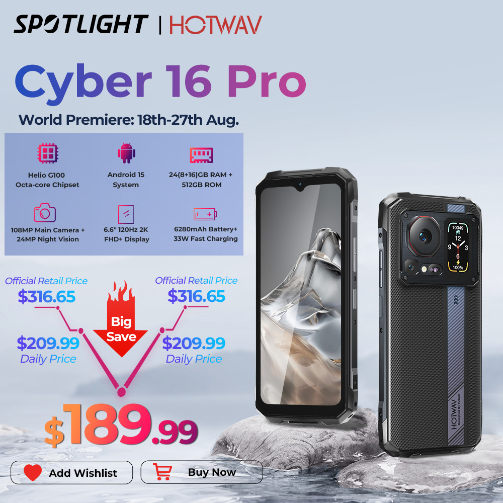 HOTWAV Cyber 16 Pro Rugged Phone G100 108MP Mobile Phone 6.6'' FHD+ 2K Display 8GB 512GB Smartphone 