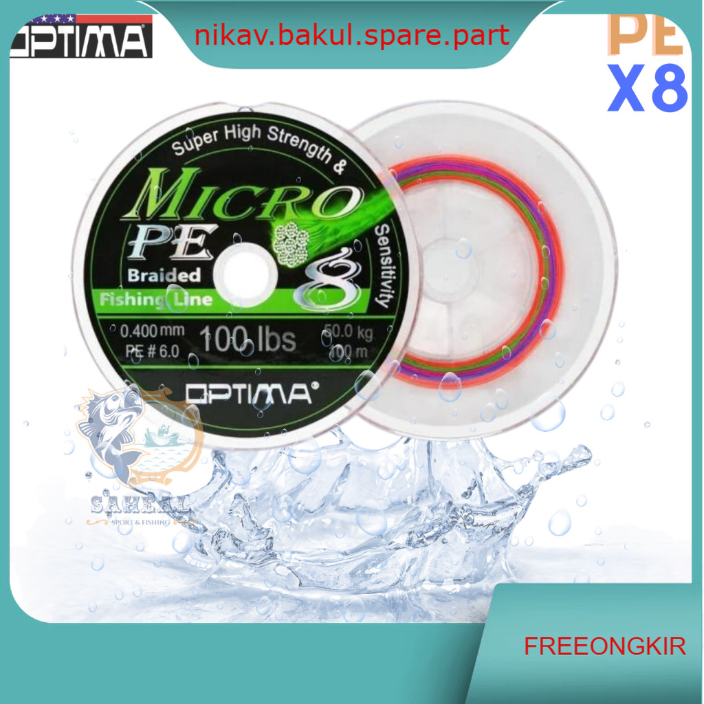 Benang Pancing PE Halus Kuat Optima Micro X8 Braided Multicolor 100 Meter Per roll Connecting