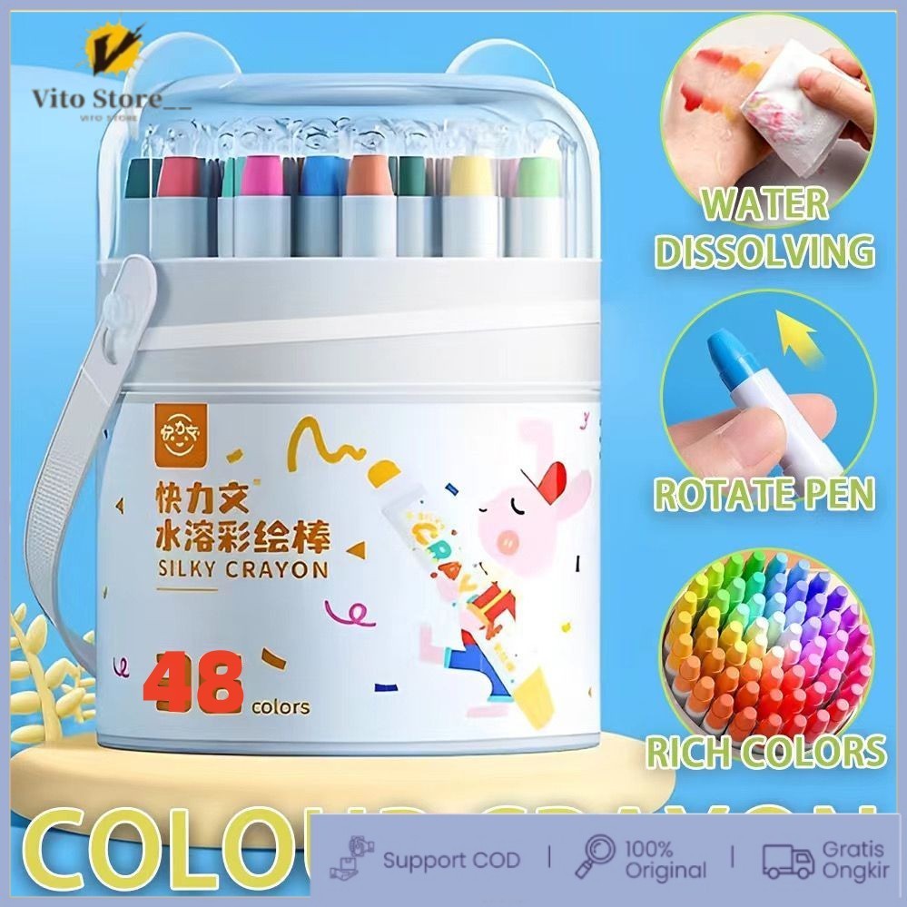 

（In stock）Washable Silky Crayon 36 / 48 Warna Colorful Bucket Krayon Mewarnai Alat Warna Set Anak Wipe and Clean