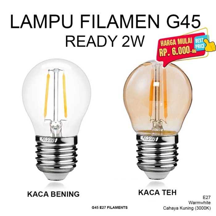 PROMO Lampu Bulb LED Filamen Edison Vintage G45 2 Watt 2W 2 W Fitting E27
