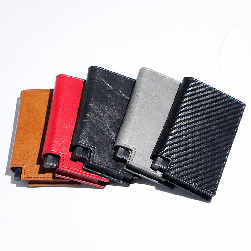 Custom Business PU Leather Wallet  Aluminum RFID Blocking Pop Up Slim Gift Card Holder