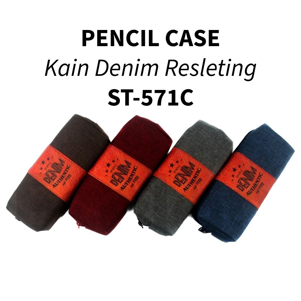 

❤️️Kotak Pensil Kain Resleting ST Tempat Pensil kain polos Denim / Paris❤️️