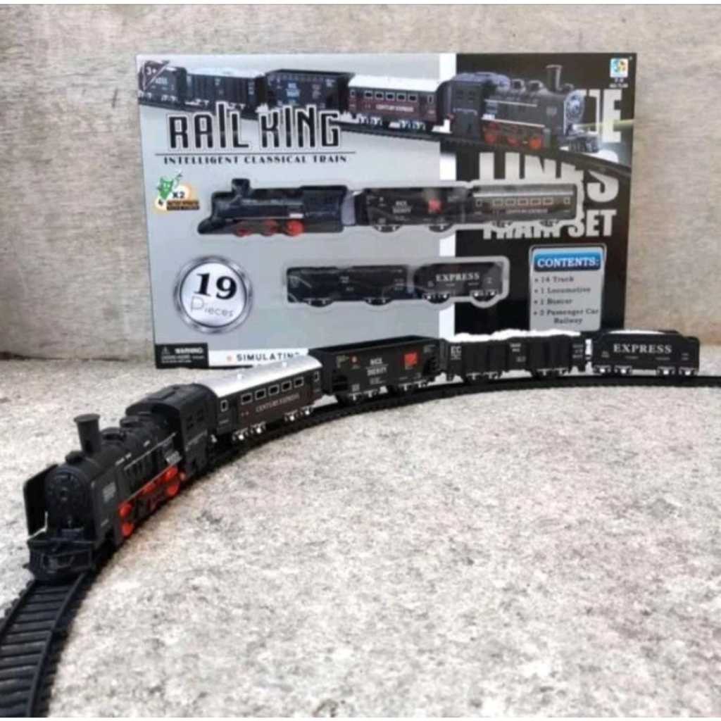 JUMBO Mainan rail king 19pcs mainan kereta api 5 gerbong lokomotif train track railking maina edukas