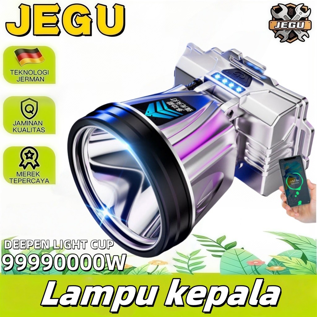 Sangat Terang Senter Cas Super Terang Kepala Anti Air Jarak Jauh 100Watt Tahan 300 Jam Super LED Bat
