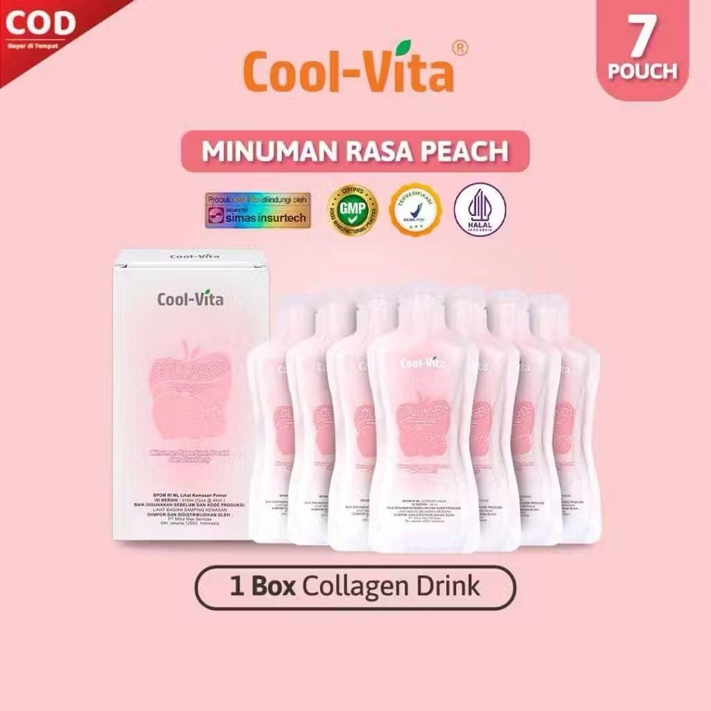 

Coolvita Collagen Premium Langsung Minum Pencerah Kulit Glowing 3000mg Beauty Drink Rasa Apel, Persik & Blueberry 1 Box isi 7