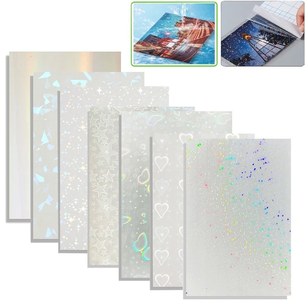 

50 Sheets Waterproof Cold Laminating Film A6 Hologram Star Dot Self-adhesive Paper film DIY Package Card Photo Laminating Film