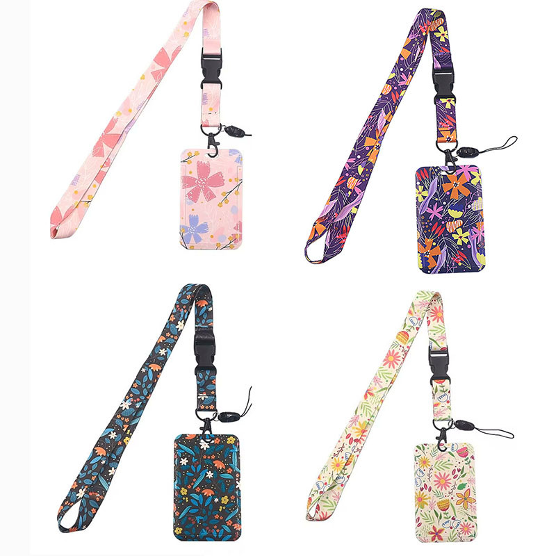 

Student ID Card Holder with Floral Leaf Lanyard Aesthetic Bus Subway Card Case Kpop Photocard Protector Cover Card Storage Bags