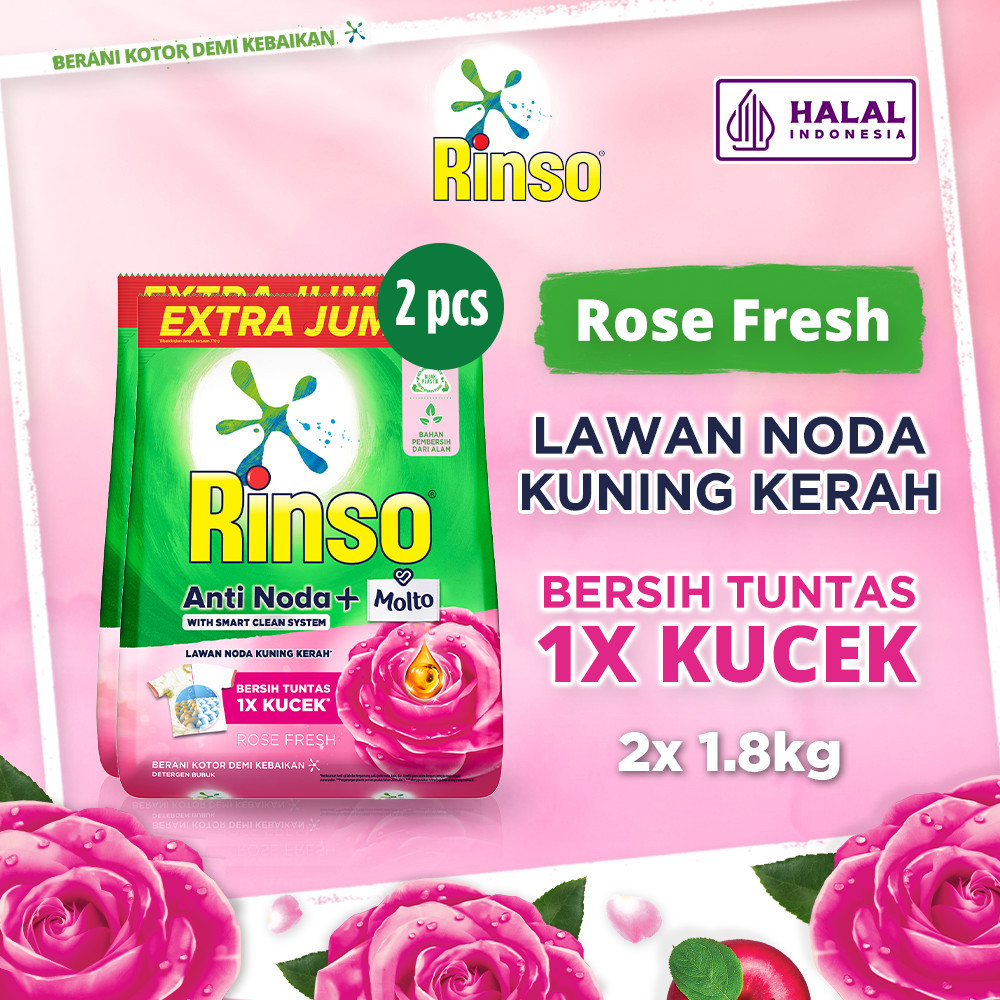 Rinso Molto Detergent Bubuk Deterjen Anti Noda Rose Fresh 1.8 kg x2