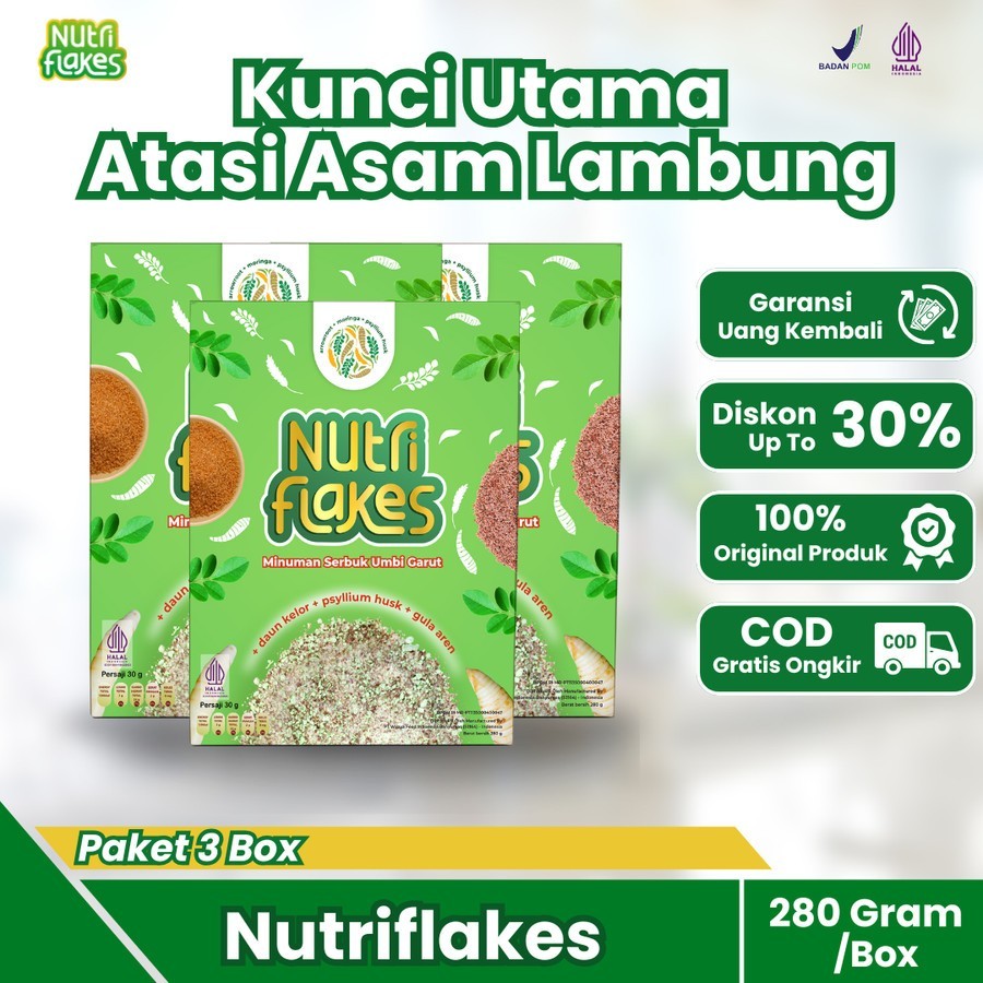 

SALE Nutriflakes Sereal Umbi Garut Asam Lambung 3 Box