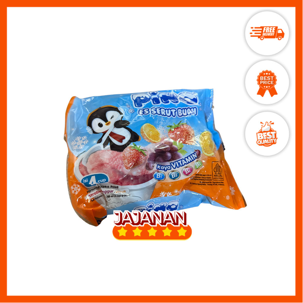 

Pino Ice Cup Assorted Es Serut Rasa Buah (Grape, Strawberry, Orange) 1 Pack Isi 4 pcs @50ml