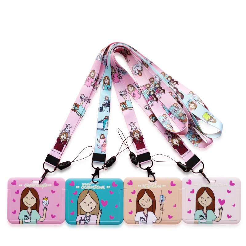 

Doctor Nurse Horizonal Women's Lanyards ID Card Holder Badge Holders Hang Rope Lanyard Amusing Card Case Retractable Clip