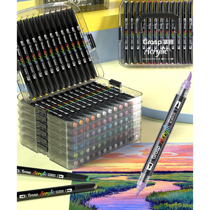 

Marker Akrylik Soft Tip Tinta Langsung Dua Kepala, 84 Warna, Tahan Air, Tidak Tembus Warna, Dapat Di-layer
