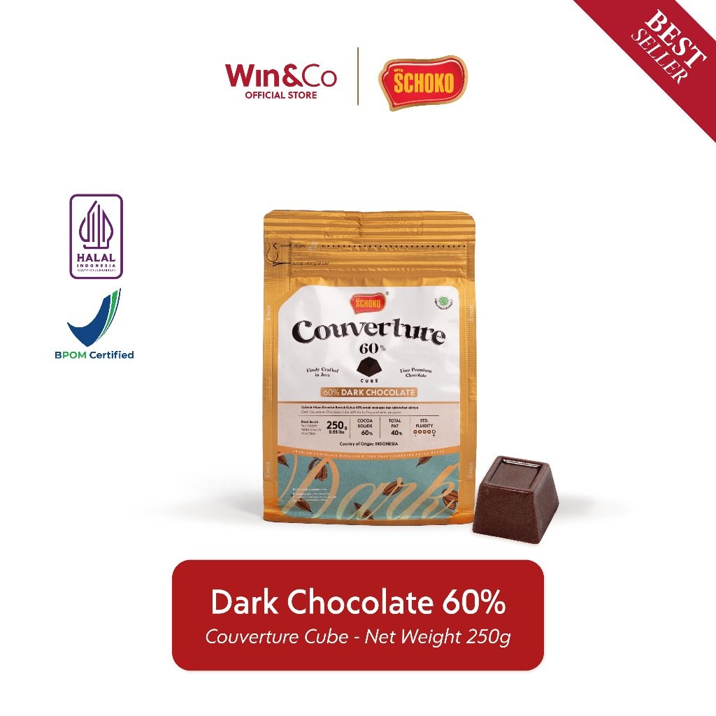 

SCHOKO Dark 60% Couverture Cube / Cokelat Kovertur Bentuk Dadu - 250g