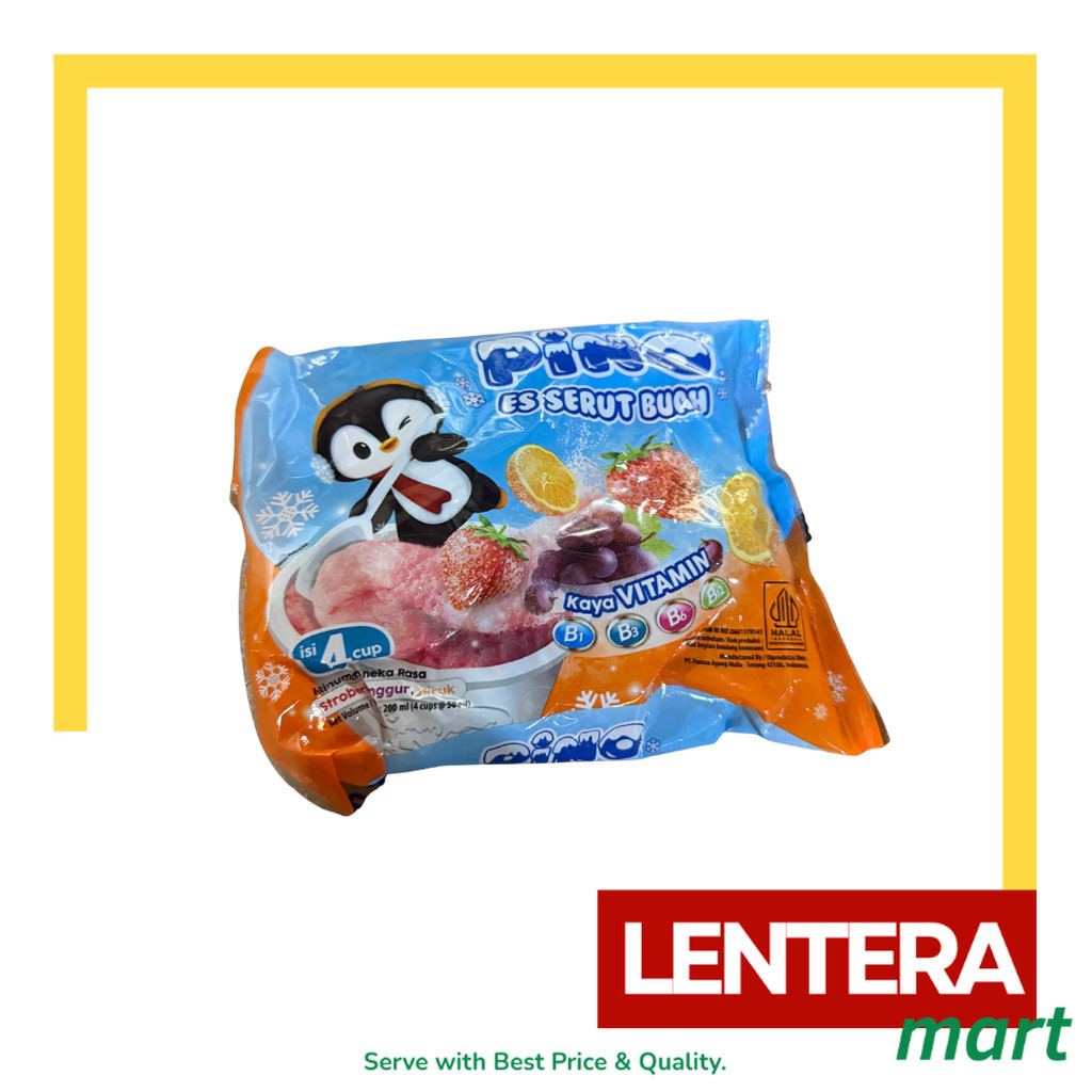 

Pino Ice Cup Assorted Es Serut Rasa Buah (Grape, Strawberry, Orange) 1 Pack Isi 4 pcs @50ml LenteraMart
