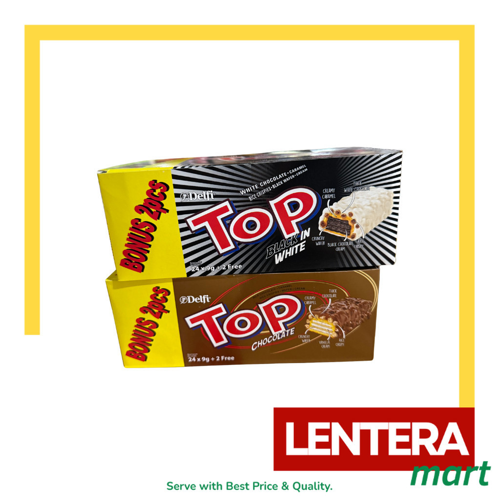 

Delfi Top Wafer Box Coklat/Black in White/Triple Choc - 1 Box 24pcs + 2 x 9gr LenteraMart