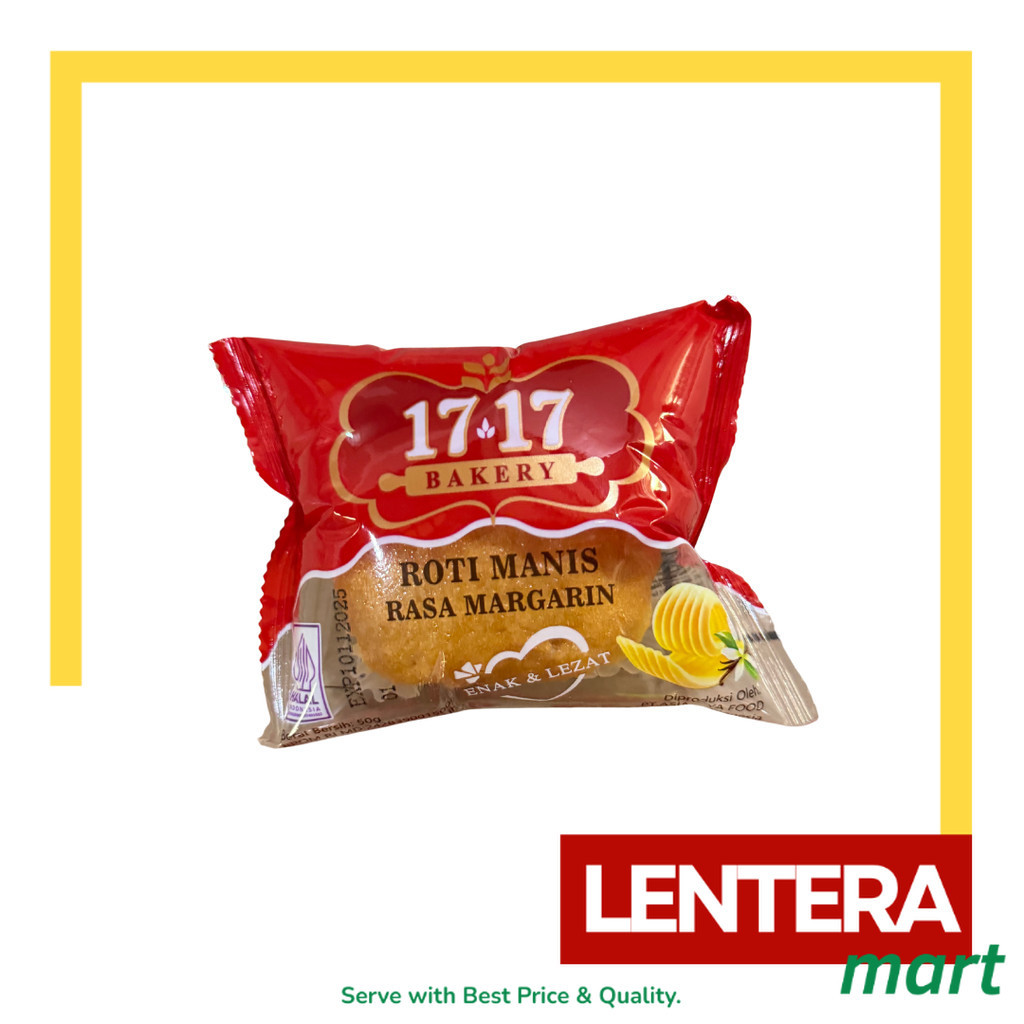 

Roti Manis 17.17 Bakery Rasa Margarin/Keju/Cokelat/Nanas 50gr LenteraMart