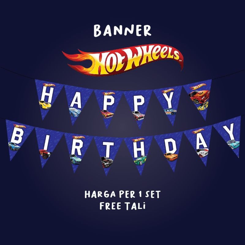 [ REY ] TOPI HOT WHEELS BANNER TOPPER CAKE BALON BACKDROP DEKORASI ULTAH ULANG TAHUN HAPPY BIRTHDAY 