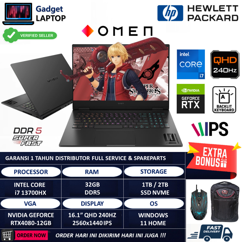 Laptop Gaming HP Omen 16-wf0004ne Intel Core i7 13700HX 32GB DDR5 2TB RTX4080-12GB QHD IPS 240Hz RGB