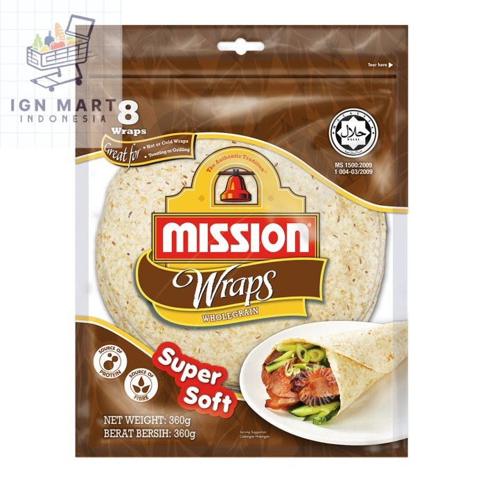 

Mission Wraps Wholegrain Super Soft Kulit Tortilla Kebab Gandum