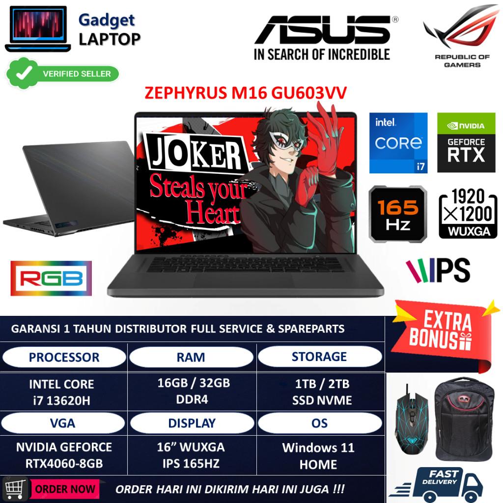 Laptop Gaming ASUS ROG Zephyrus M16 GU603VV Intel Core i7 13620H 32GB 2TB RTX4060 WUXGA IPS 165Hz