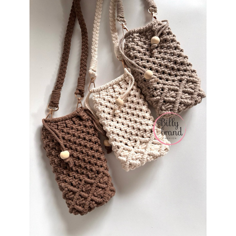 XF43ED FIONA Macrame Handmade Tas HP Tas Rajut Selempang Dompet HP Tas Serut Terbaru Kekinian Aesthe