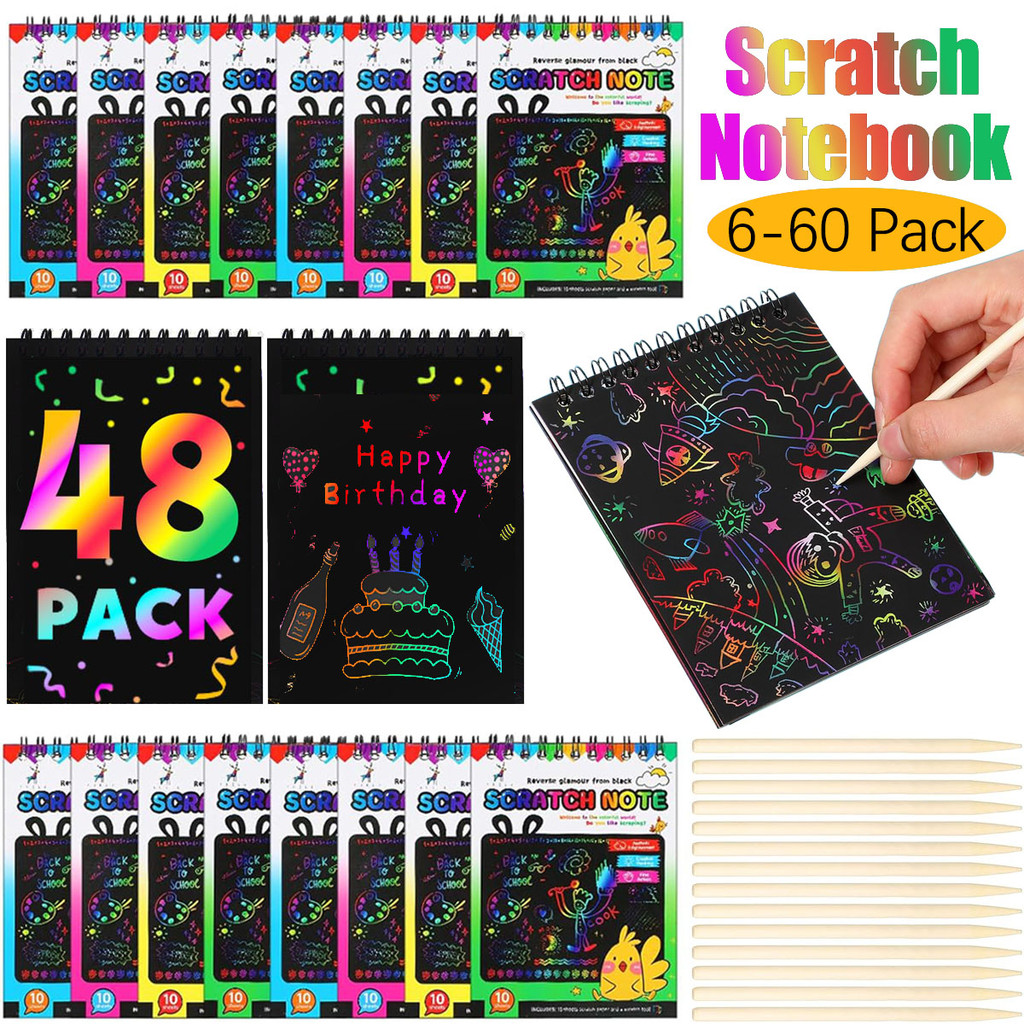 

6-60 Rainbow Art Scratch Notebook Art Scraping Drawing Toy DIY Graffiti Book Birthday Gifts Children Party Favor Kids Guest Gift
