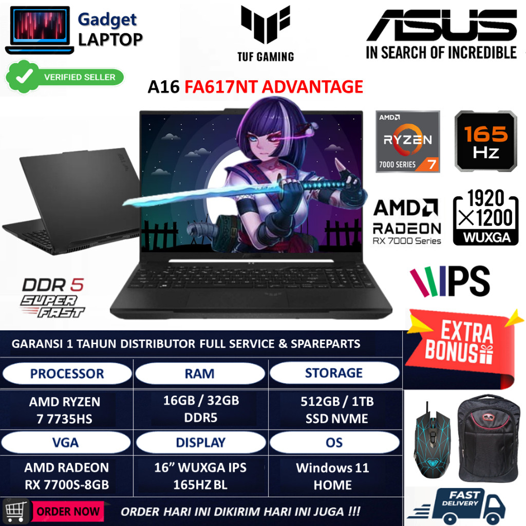 Laptop Gaming Asus TUF A16 FA617NT Ryzen 7 7735HS 32GB DDR5 1TB RX7700 WUXGA 165HZ IPS Windows 11