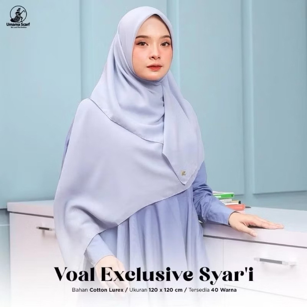 HIJAB SEGIEMPAT VOAL EXCLUSIVE SYARI UMAMA 120x120 POLOS JAHIT TEPI - Harga Grosir