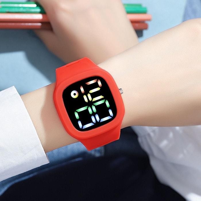 Jam Tangan Pria Wanita LED Digital Strap Rubber - MERAH