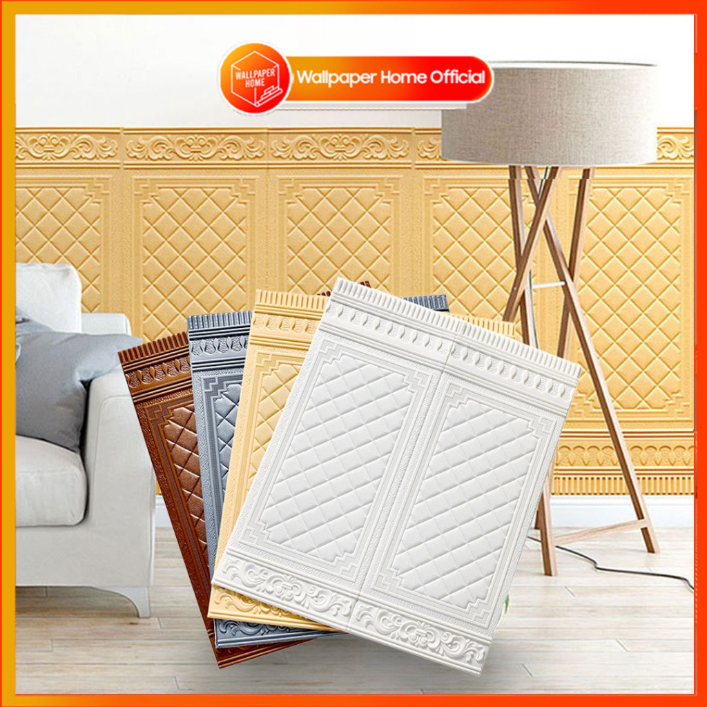 Wallpaper Foam 3D Motif Jendela Pintu Kayu Jati Putih Kayu Gold Marmer ukuran 70 x 90 CM
