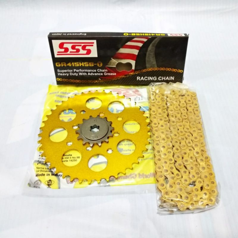 Gear Set SSS [415] Satria 2 Tak Gold + Rantai SSS HSBT