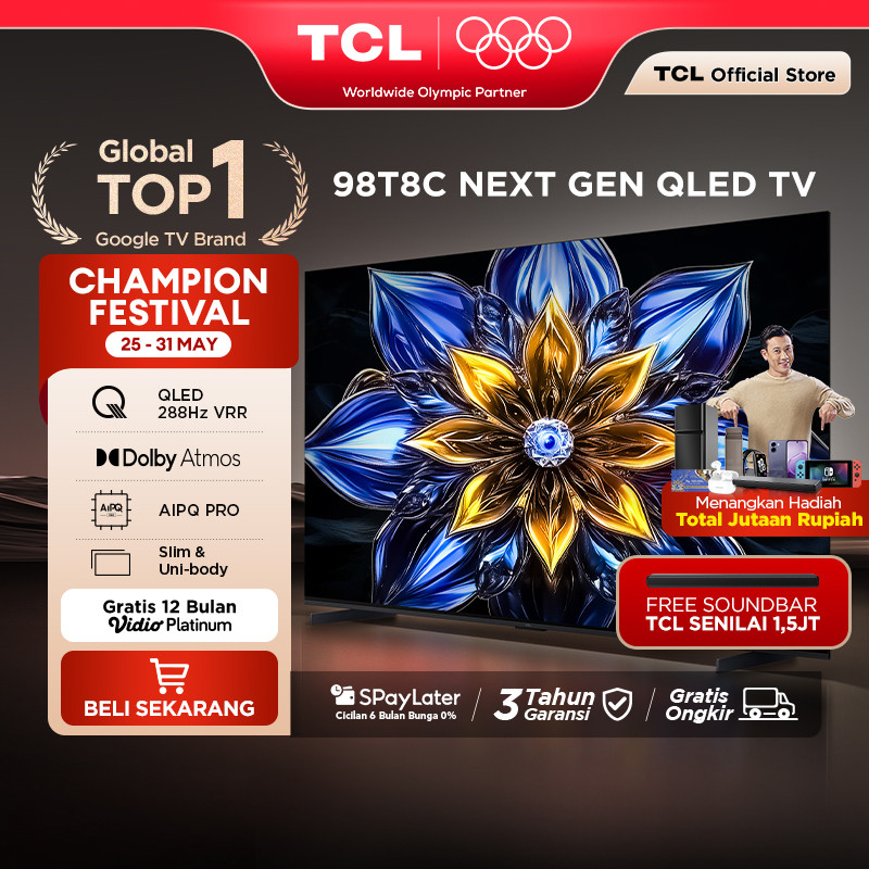 TCL Next Gen QLED 98 Inch T8C - 4K Google TV - HVA Screen - HDR10+ - Dolby Vision & Atmos - 288Hz VR