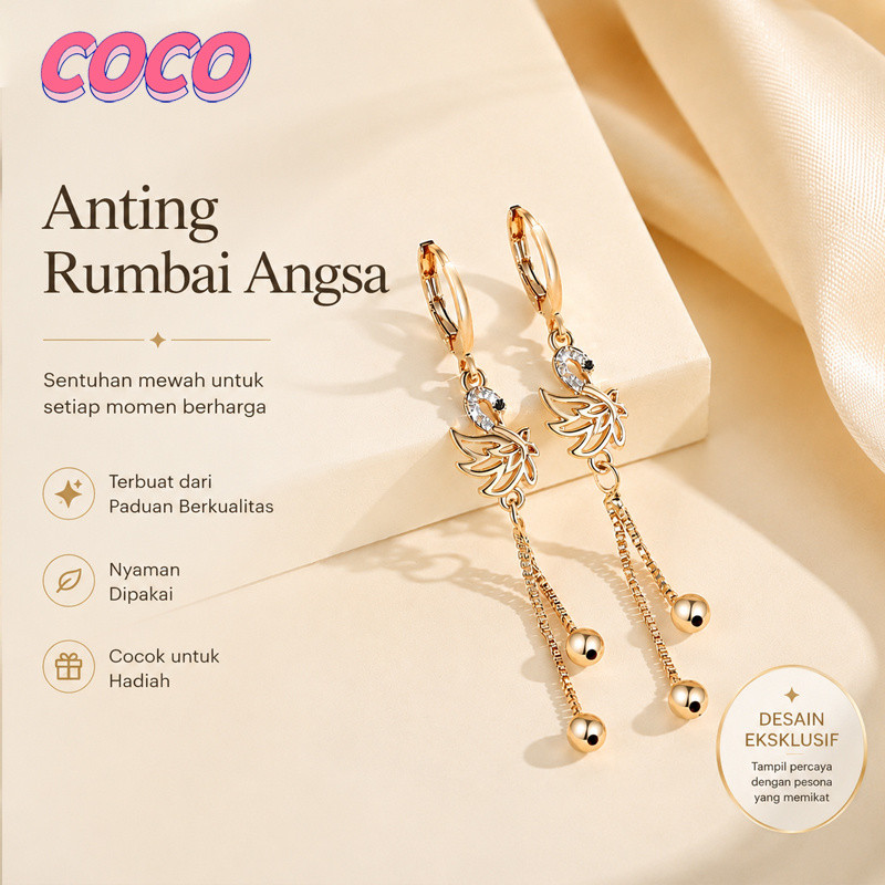 Panjang Anting Angsa Korea Fashion Lapis Emas Aksesoris Titanium Wanita Anting Rumbai-Coco