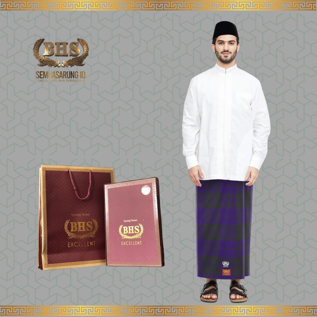 Sarung BHS Excellent Gold Motif E51 KDT Kombinasi Dua Teropong Selvedge Jacquard Sandur Bahan Mercer