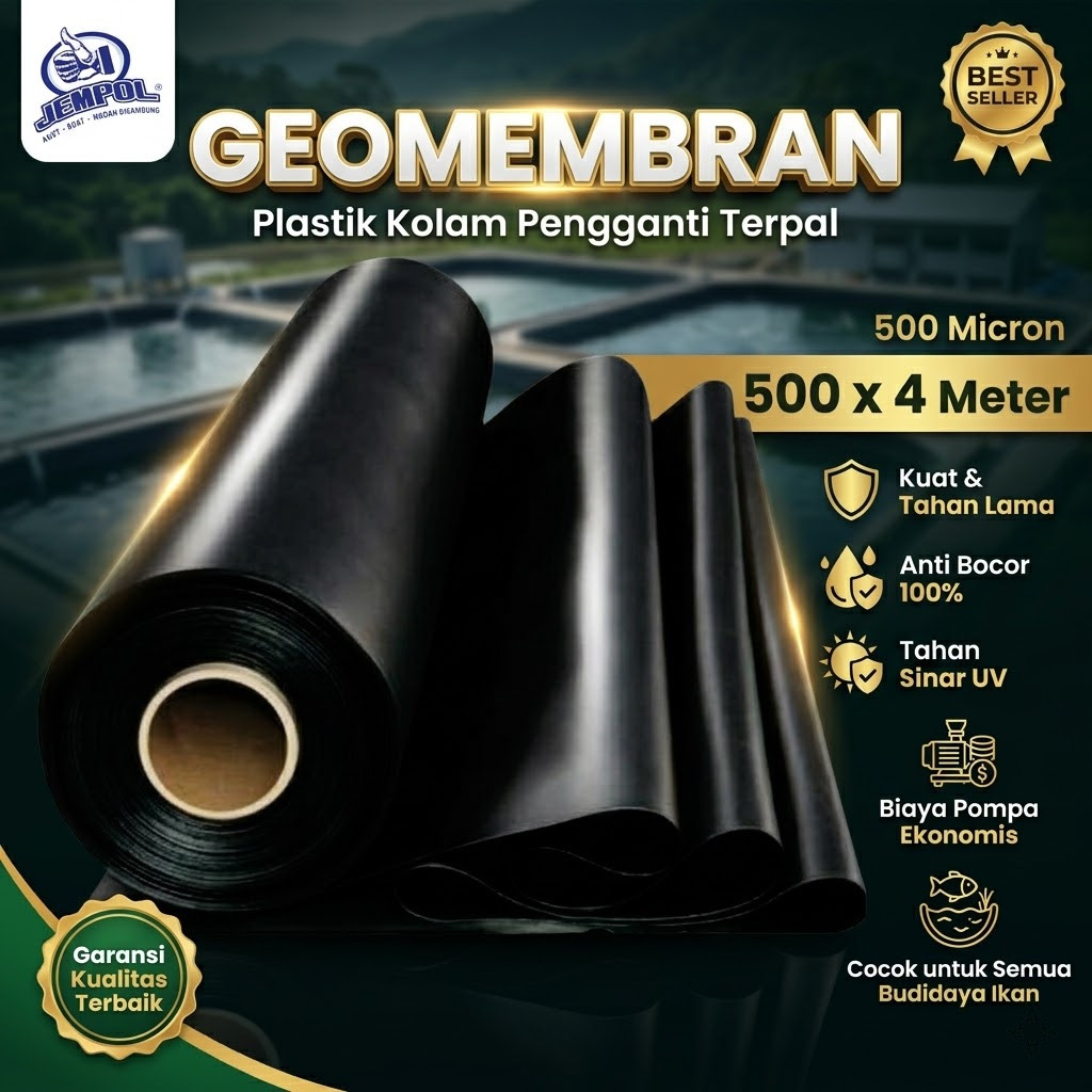Geomembran HDPE Karpet/Terpal Tambak Tebal 500 /700 Micron Lebar 4 Meter