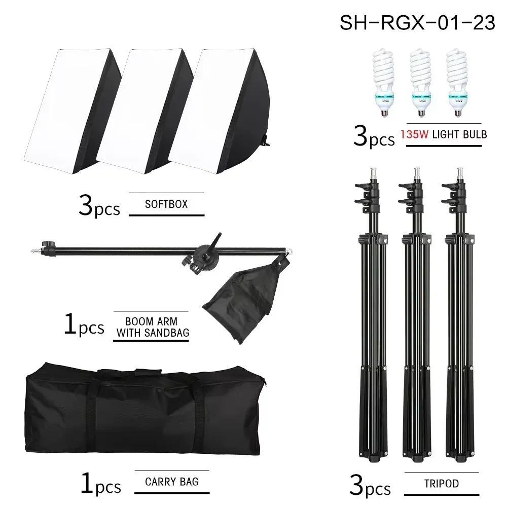 135W Photography Stuo Softbox Lighting Kit Arm for Video YouTube Continuous Lighting Professional Li
