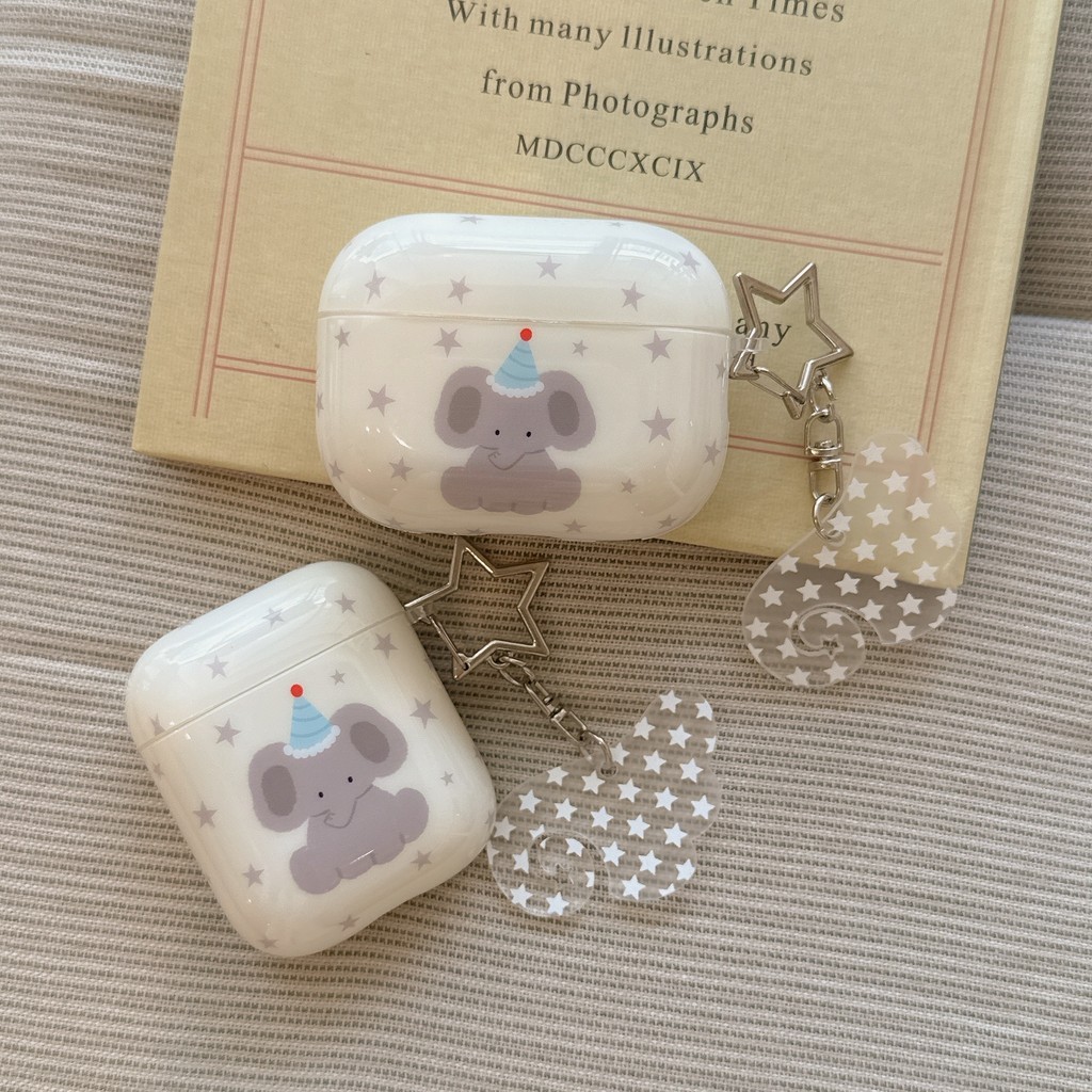 Casing AirPods 4 motif kartun gajah kecil lucu dengan gantungan untuk AirPods 1/2 AirPods Pro 2 AirP