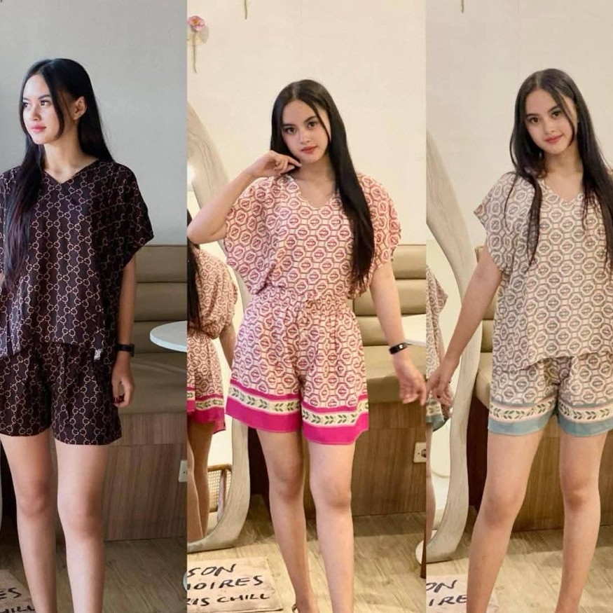 promo set crop motif random bahan rayon adem setelan one set sehari hari baju santai baju tidur